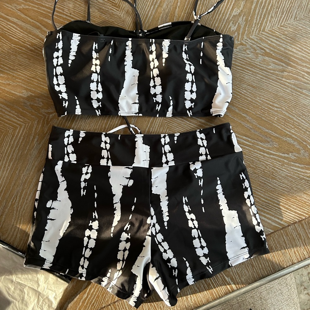 Boho Tie Dye 2 Piece Drawstring Accent Wireless Top Shorts Bikini Swim Swimsuit - Picture 12 of 16